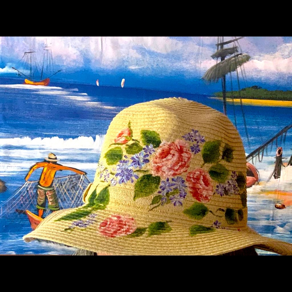 Women hand painted hats.